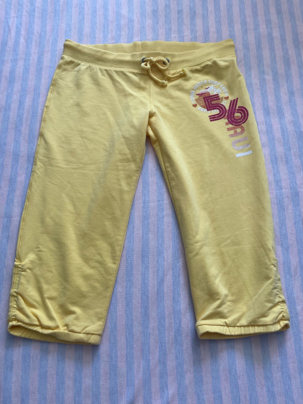 Y2K vintage Women’s Yellow surf  Drawstring Track cropped Capri Joggers